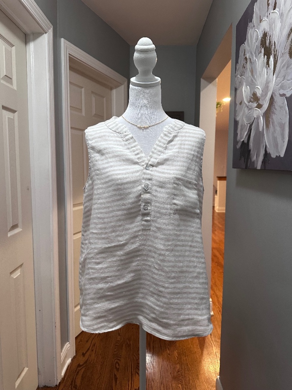 Magaschoni Stripe Cream Linen Old Money Western Coastal Summer Top